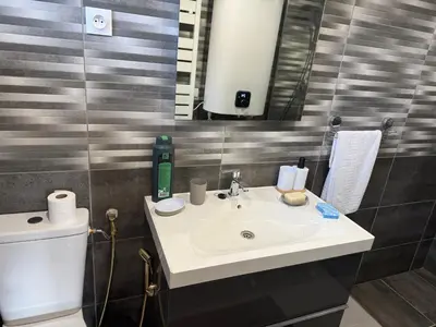 Salle de bains dans l'établissement Charmante cabane rustique en bord de Seine