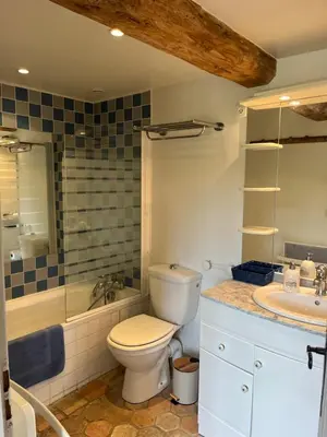 Salle de bains dans l'établissement Cottage dans parc du Château d Émalleville