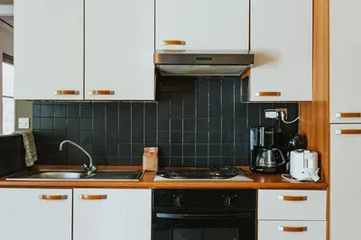 Cuisine ou kitchenette dans l'établissement Appartement deux pièces bord de mer avec jardin