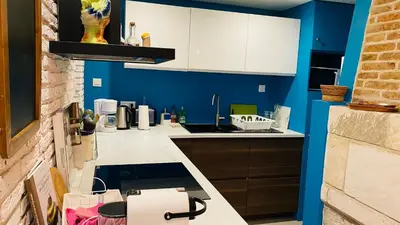 Cuisine ou kitchenette dans l'établissement Les mouettes - la paix du bord de Seine