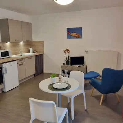 Cuisine ou kitchenette dans l'établissement Résidence NOVAGE - Amiens