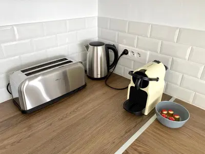 Cuisine ou kitchenette dans l'établissement L'INDUSTRIEL CHIC, 2 PIECES AVEC VU IMPRENABLE SUR ROUEN