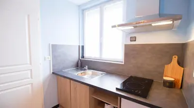 Cuisine ou kitchenette dans l'établissement Appartel 76 Dieppe