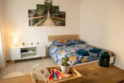Un ou plusieurs lits dans un hébergement de l'établissement studio cosy & fun face aux château fléchettes