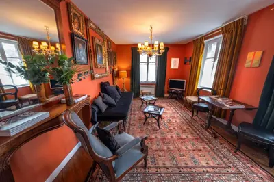 Coin salon dans l'établissement Centre historique de LYONS LA FORET Hotel de Maître le Cottage