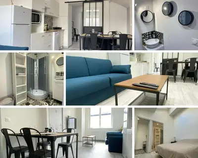 Cuisine ou kitchenette dans l'établissement Casamara 1 T1 avec 2 couchages 10 min CHU