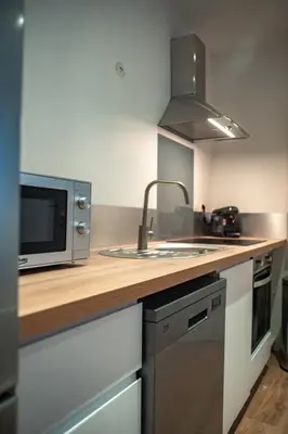 Cuisine ou kitchenette dans l'établissement Vernon, Le Pacia