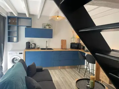 Cuisine ou kitchenette dans l'établissement Le bleu de Senlis