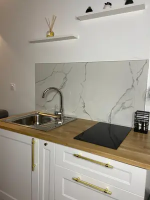 Cuisine ou kitchenette dans l'établissement Appartement Rouen Le Voltaire Home