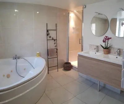 Salle de bains dans l'établissement Nalan Johannisien, Maison piscine chauffée-Spa, Paris CDG-Disney