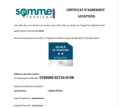 Certificat, récompense, panneau ou autre document affiché dans l'établissement The Seventies Appart rétro (proche gare et centre ville)