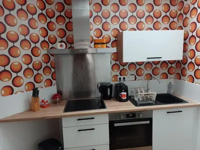 Cuisine ou kitchenette dans l'établissement The Seventies Appart rétro (proche gare et centre ville)