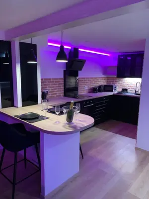 Cuisine ou kitchenette dans l'établissement Le Jacuzzi
