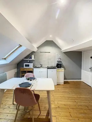 Cuisine ou kitchenette dans l'établissement Magnifique studio centre ville Saint Leu 2 pers