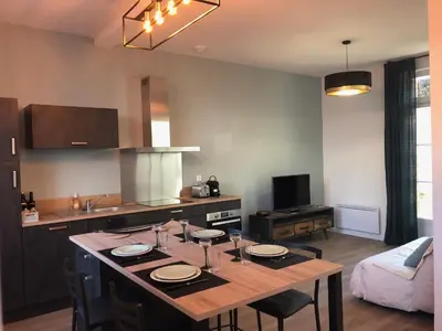 Cuisine ou kitchenette dans l'établissement Maison Gabriel Appartement LUNE