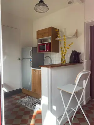 Cuisine ou kitchenette dans l'établissement Studio épicéa avec jardin et stationnement dans charmante propriété proche gare