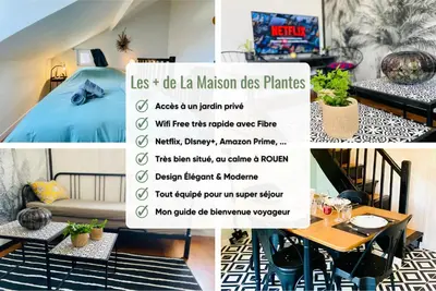 Un ou plusieurs lits dans un hébergement de l'établissement La Maison des Plantes, charmante, atypique et cosy pour 4 personnes avec parking et jardin