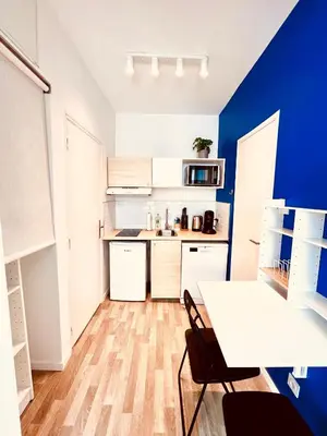 Cuisine ou kitchenette dans l'établissement Les studios de la Villa Jules Verne