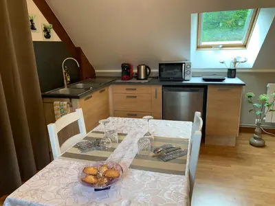 Cuisine ou kitchenette dans l'établissement Gîte Bien-être